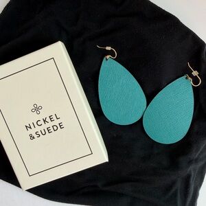 Nickel & Suede Medium Leather Teardrop Earrings - peacock Teal Earrings